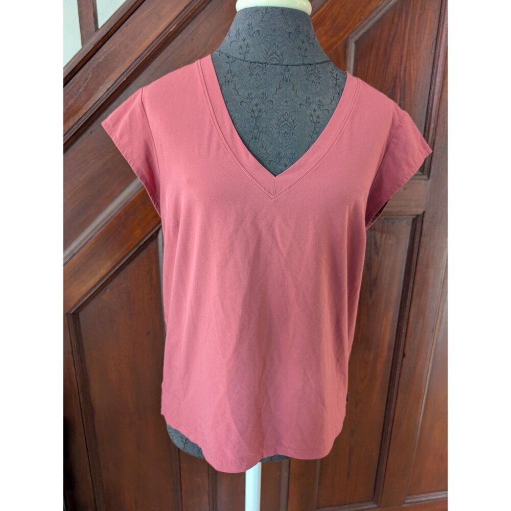 Eddie Bauer Womens V-Neck Short Sleeve Top Rose Pink Size S Lightweight